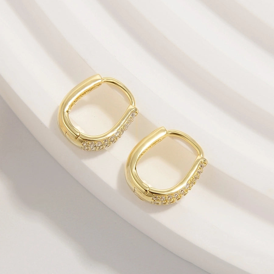 1 pair lady romantic shiny u shape plating inlay sterling silver zircon 14k gold plated white gold plated earrings