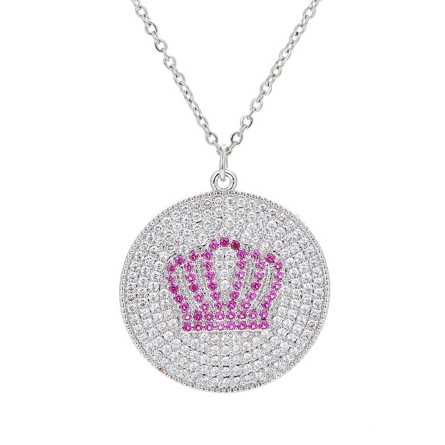 hip-hop crown 18k gold round diamond zircon pendant clavicle chain