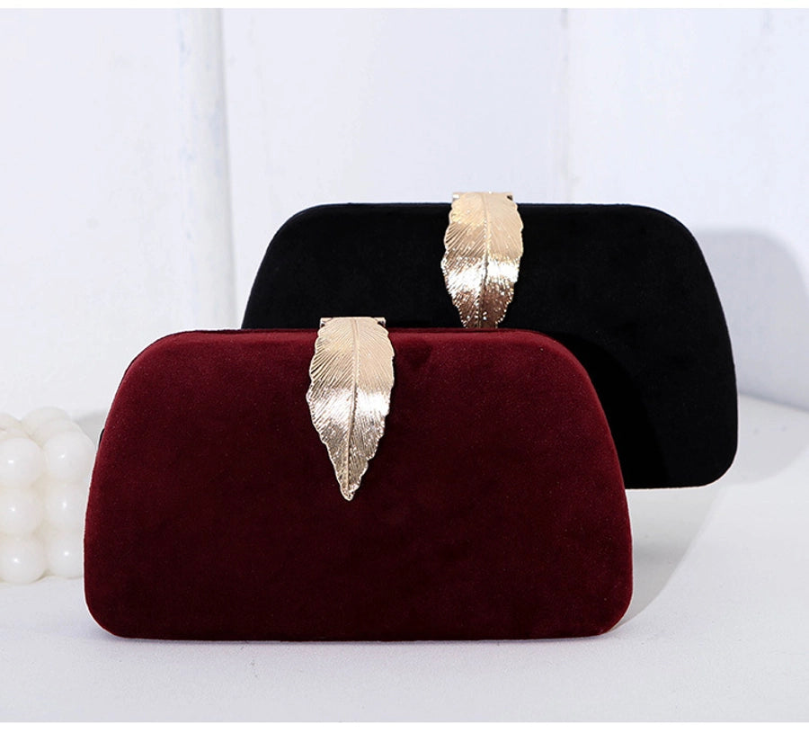 new fashion elegant evening bag velvet metal leaf dress with banquet clutch small square bag for women