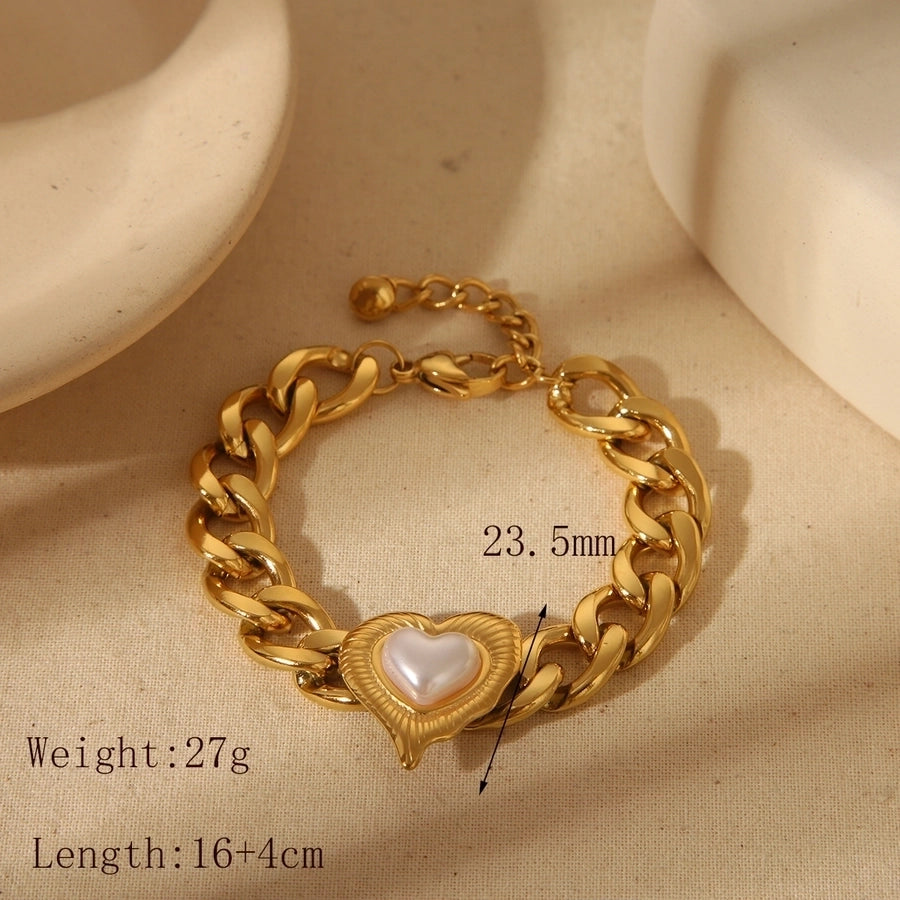 Jewelry French Style Romantic Simple Style Red Heart Solid Color 304 Stainless Steel 18K Gold Plated Bracelets Jewelry Set