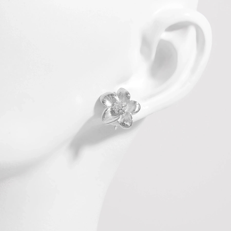 1 Pair White Gold Plated Sterling Silver Zircon Flower Butterfly Ear Studs