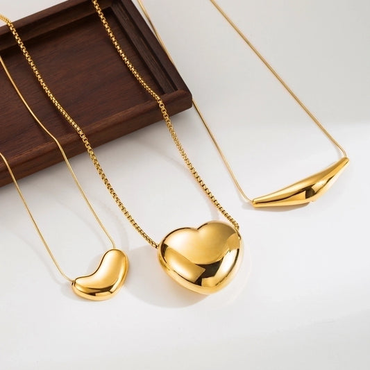 simple style geometric round heart shape stainless steel plating 14k gold plated pendant necklace