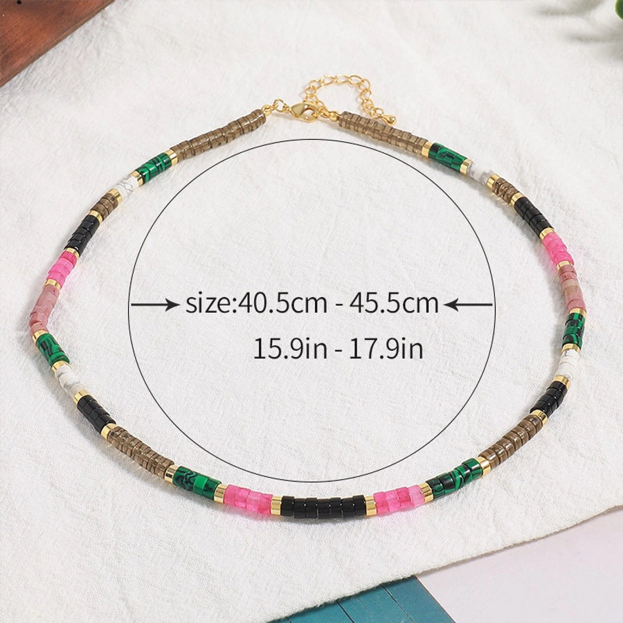 Vintage Style Vacation Romantic Irregular Round 18K Gold Plated natural stone Titanium Steel Pendant Necklace