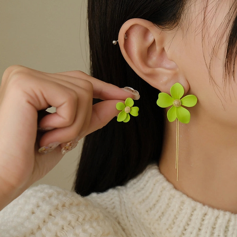 1 pair lady sweet moon flower bow knot inlay imitation pearl alloy rhinestones opal drop earrings
