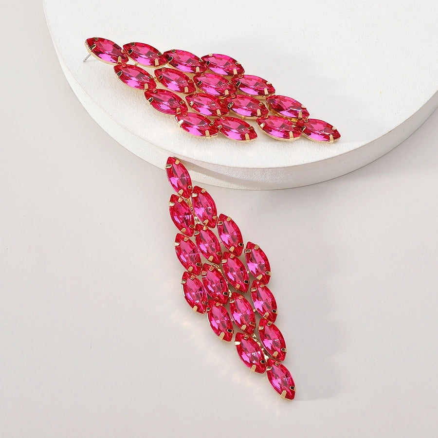 1 pair glam classic style leaves inlay ferroalloy copper alloy rhinestones dangling earrings