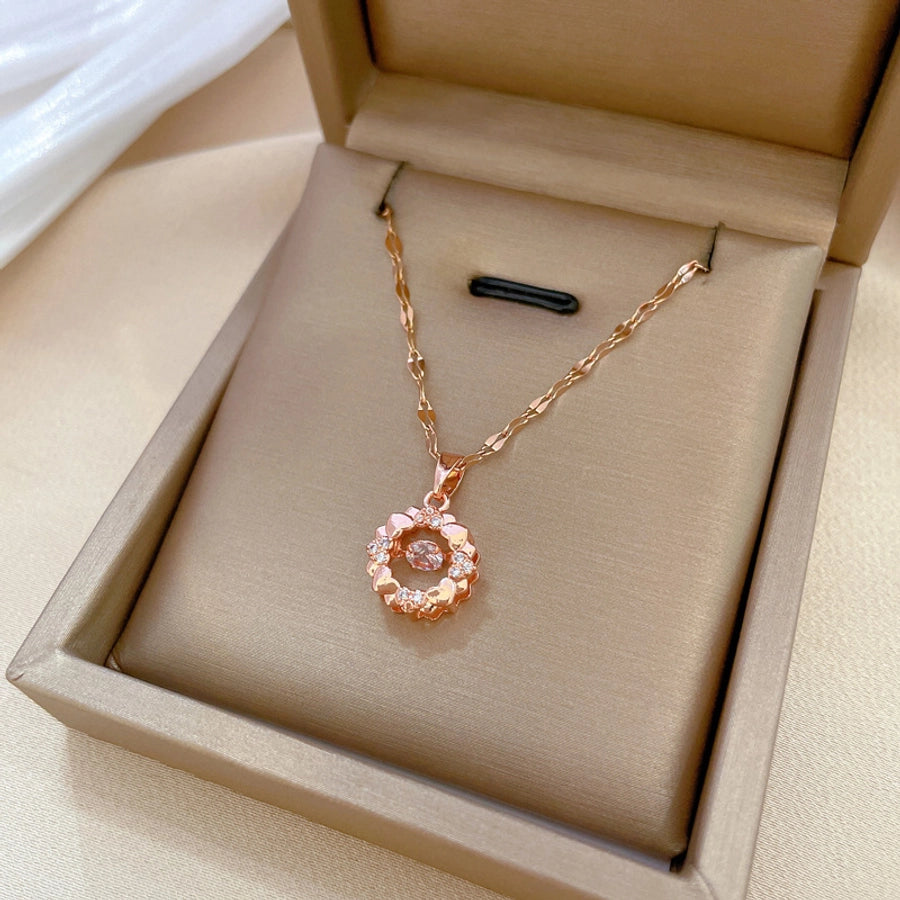 304 Stainless Steel Copper Inlay Heart Shape Rhinestones Pendant Necklace
