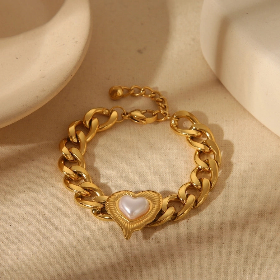 Jewelry French Style Romantic Simple Style Red Heart Solid Color 304 Stainless Steel 18K Gold Plated Bracelets Jewelry Set