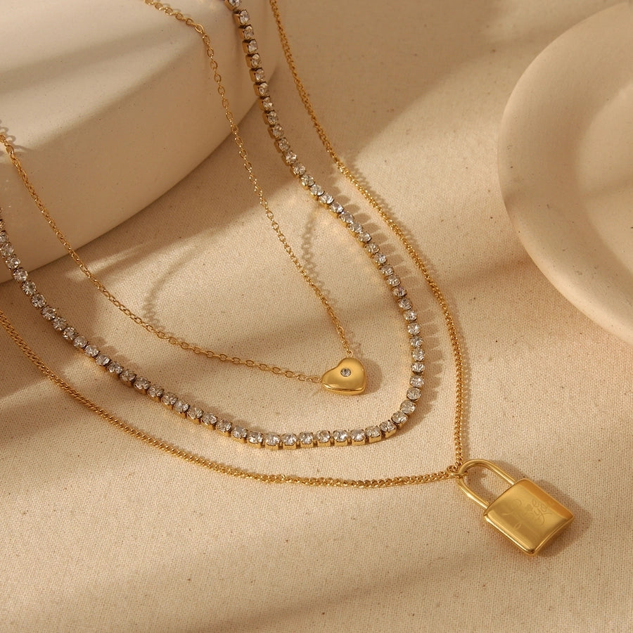 Jewelry Elegant Luxurious Commute Lock 304 Stainless Steel 18K Gold Plated Horseshoe Buckle Bracelets Ear Studs Necklace