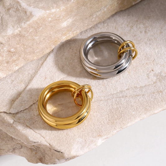 IG Style Round Solid Color 304 Stainless Steel Plating 18K Gold Plated Women's Rings