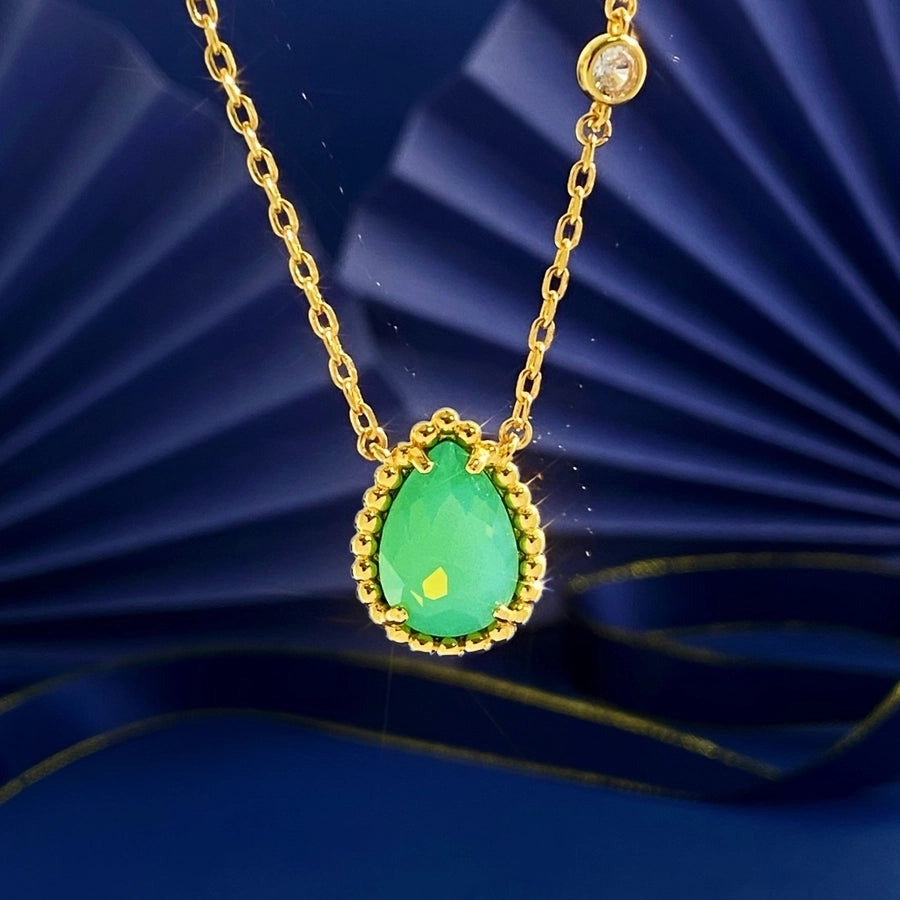 Commute Water Droplets Turquoise Rhinestones Alloy Copper Necklace