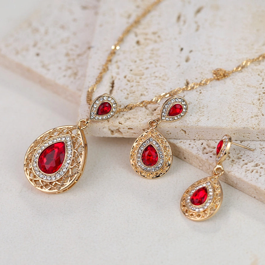 Europe and America  New Studs Necklace Suit Combination Crystal Earrings Droplet Type Pendant Ornaments Two-Piece Set