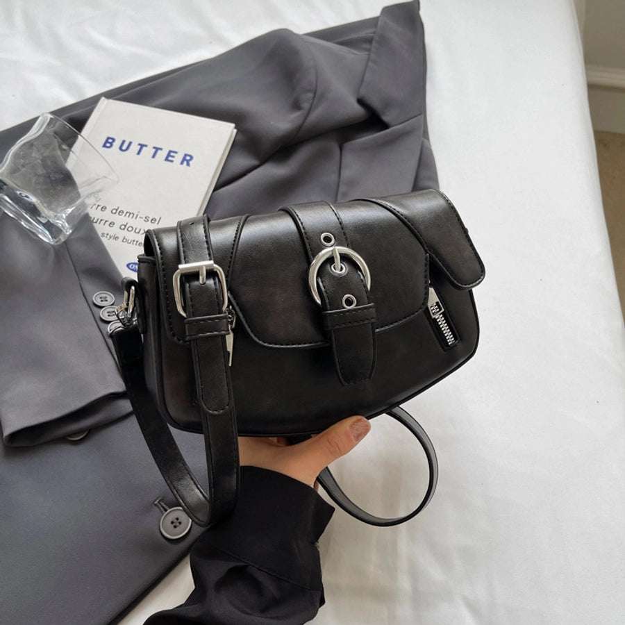 Women's Medium Pu Leather Solid Color Vacation Classic Style Square Magnetic Buckle Shoulder Bag