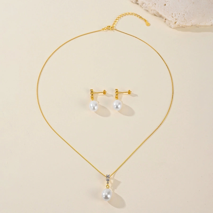 Elegant Pearl 14K Gold Plated,Freshwater Pearl, Sterling Silver Jewelry Set