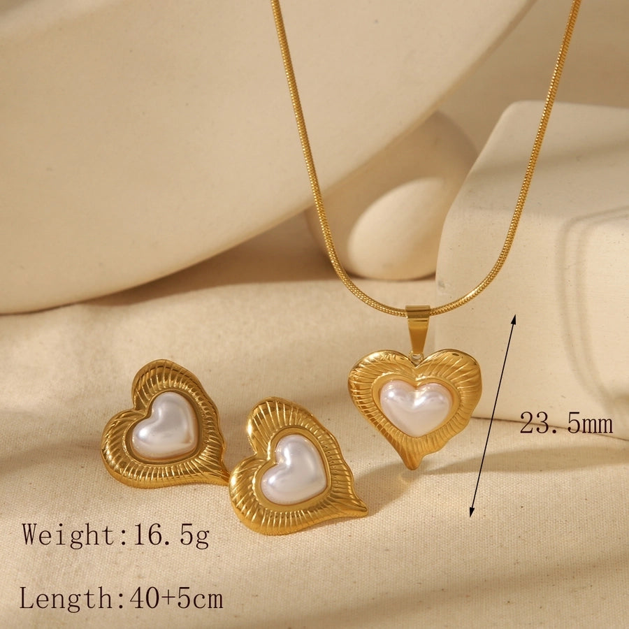 Jewelry French Style Romantic Simple Style Red Heart Solid Color 304 Stainless Steel 18K Gold Plated Bracelets Jewelry Set
