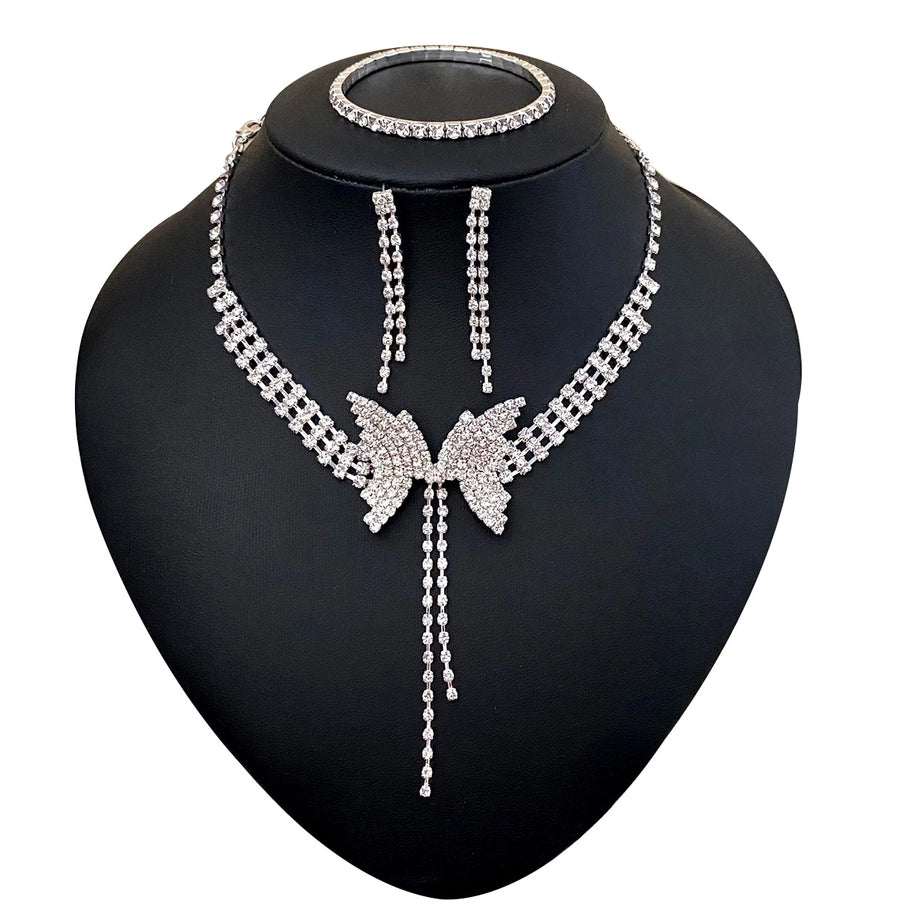 Elegant Lady Streetwear Water Droplets Tassel Heart Shape Copper Alloy Plating Inlay Rhinestones Zircon Women's Earrings Necklace Jewelry Set