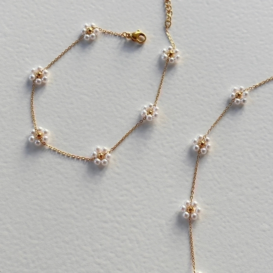 casual sweet flower titanium steel bracelets anklet necklace