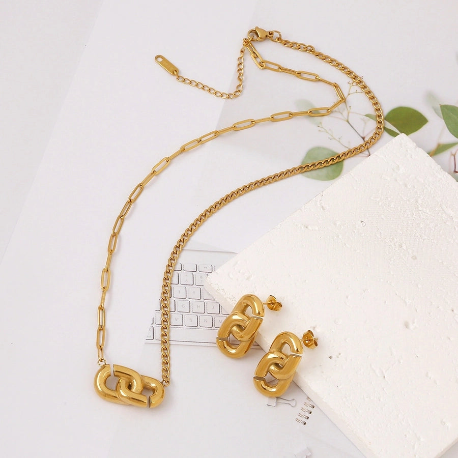 Hot Selling Crossed Circle Stainless Steel Earrings Female Furnace Vacuum Vapor Plating 18K Gold Earrings Necklace Suit