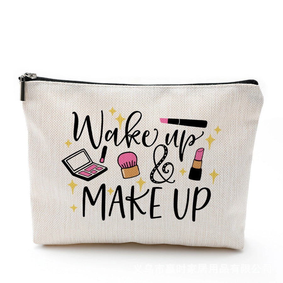 new modern simple style letter printing cotton and linen waterproof cosmetic bag zipper storage bag