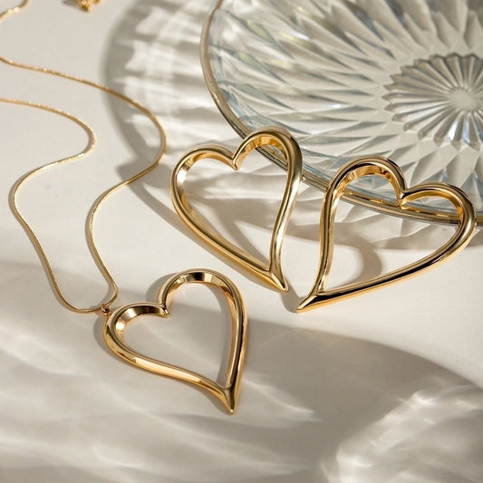Jewelry IG Style Basic Classic Style Heart Shape 304 Stainless Steel 18K Gold Plated Plating Earrings Necklace