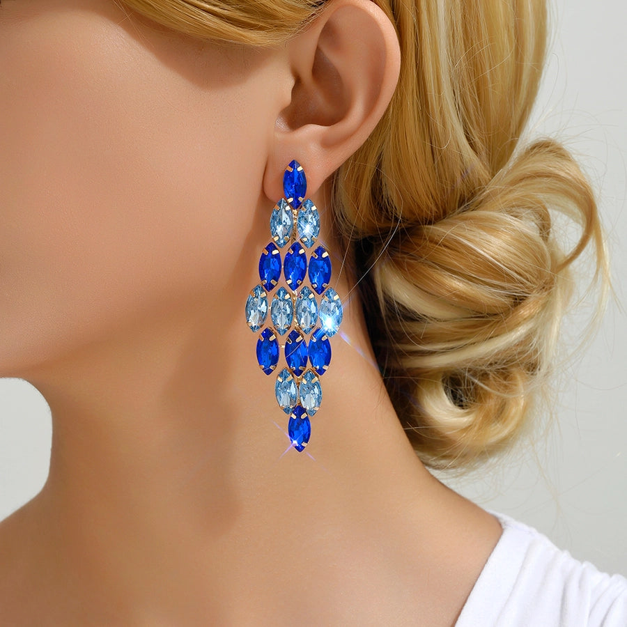 1 pair glam classic style leaves inlay ferroalloy copper alloy rhinestones dangling earrings