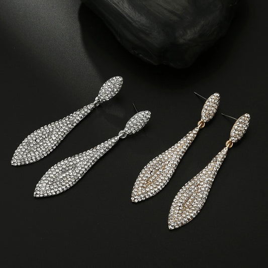 1 pair luxurious water droplets plating inlay alloy rhinestones drop earrings
