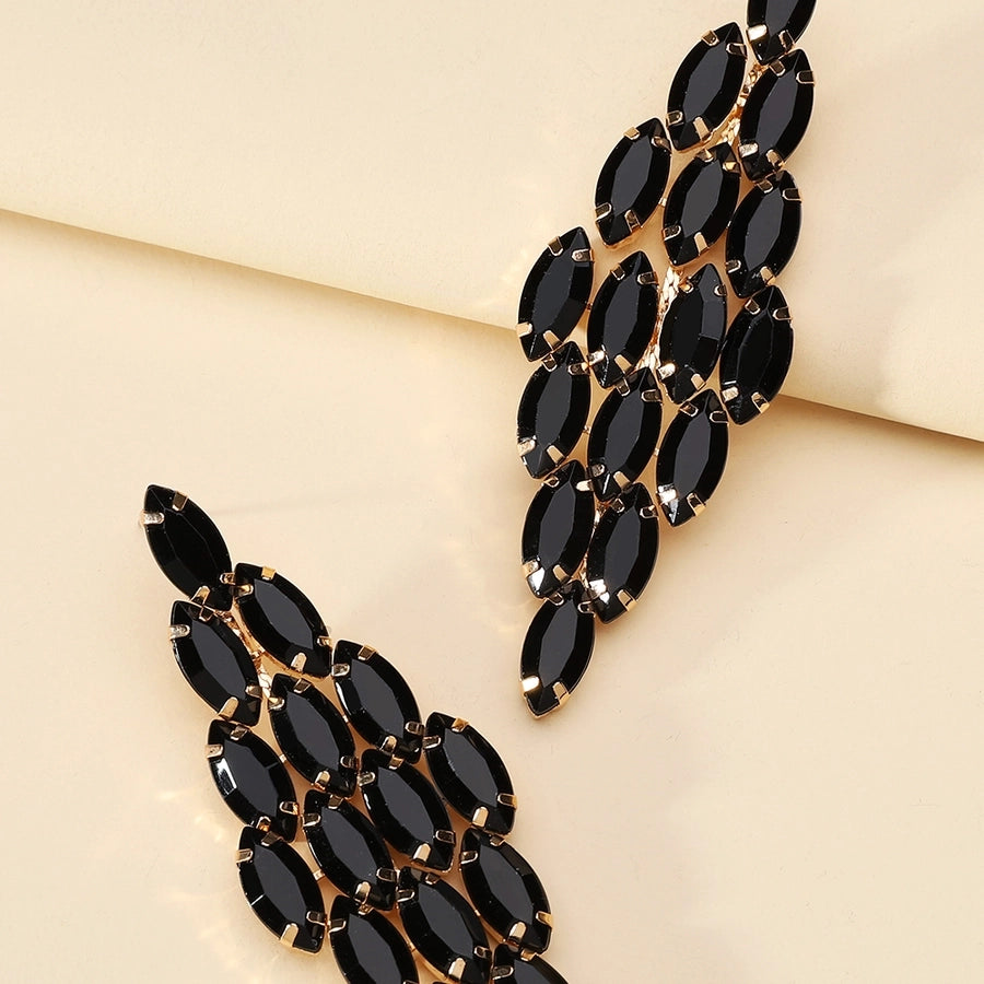 1 pair glam classic style leaves inlay ferroalloy copper alloy rhinestones dangling earrings