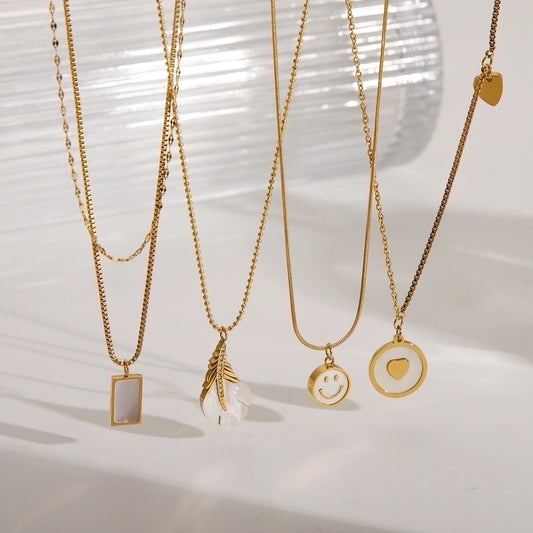 Jewelry Vacation Simple Style IG Style Smiley Face Heart Shape 304 Stainless Steel Acrylic 18K Gold Plated Inlay Pendant Necklace