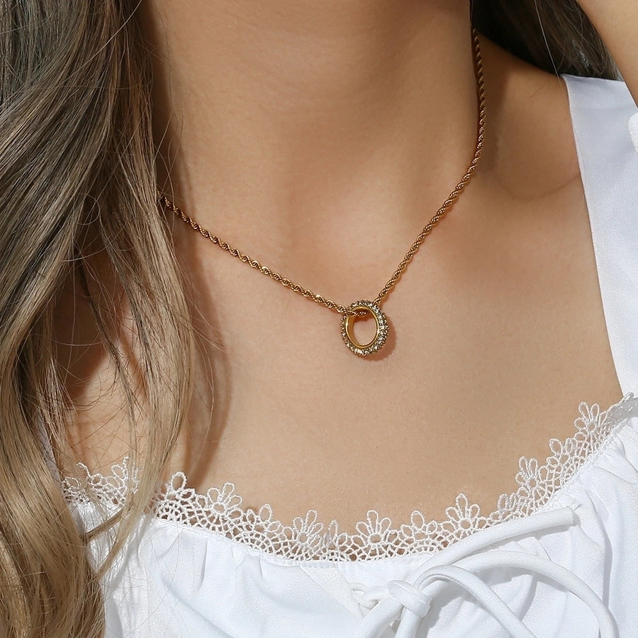 Jewelry Basic Round 304 Stainless Steel 18K Gold Plated Inlaid Zircon Necklace