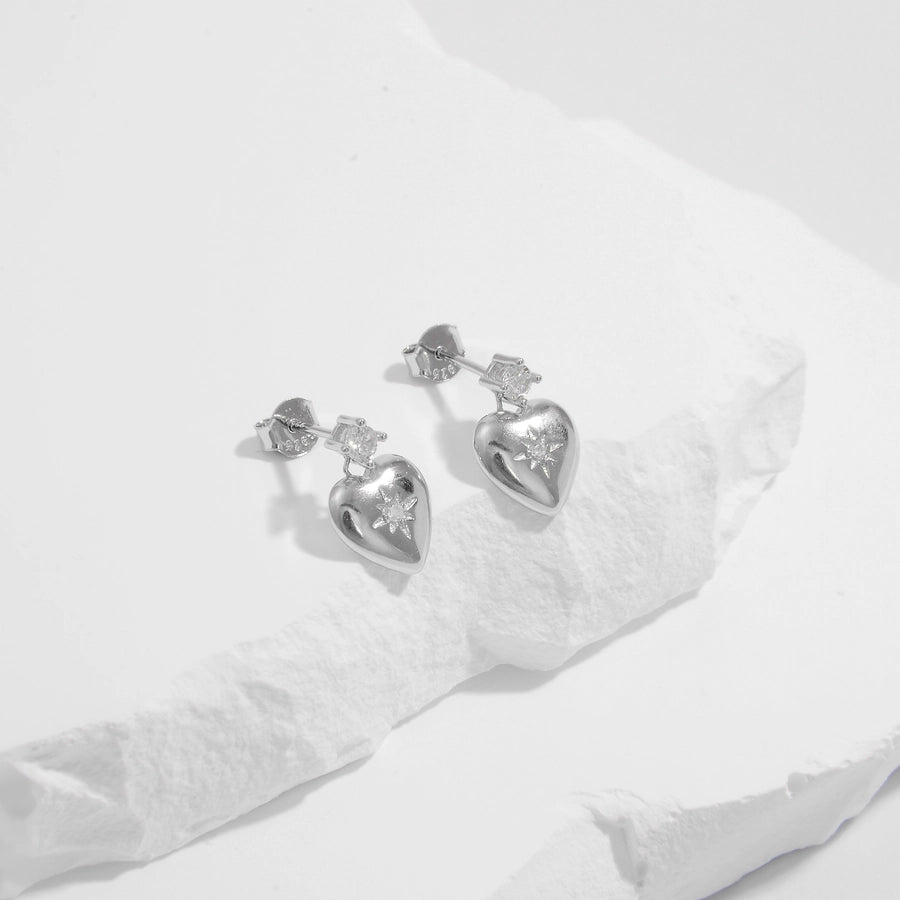1 Pair Elegant Heart Shape Life Tree Butterfly Inlay Sterling Silver Zircon White Gold Plated Ear Studs