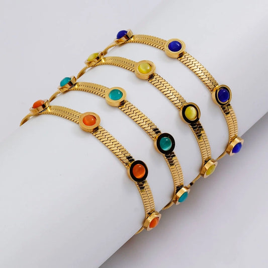 Simple Style Classic Style Color Block 304 Stainless Steel natural stone 18K Gold Plated Crystal Bracelets In Bulk