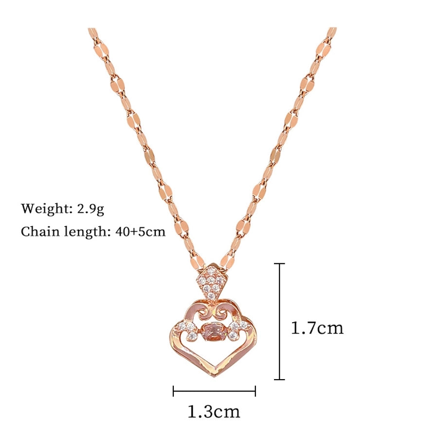304 Stainless Steel Copper Inlay Geometric Rhinestones Pendant Necklace