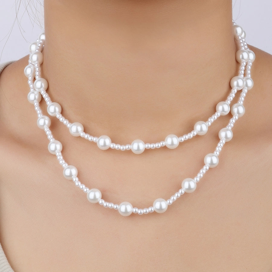 Copper 18K Gold Plated Asymmetrical Hollow Out Round Heart Shape Artificial Pearls Necklace