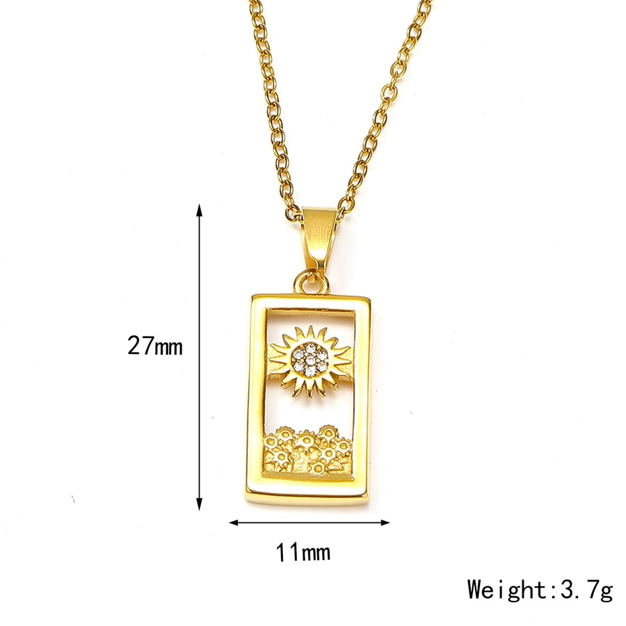 Jewelry Simple Style Sun 304 Stainless Steel Zircon 18K Gold Plated Pendant Necklace
