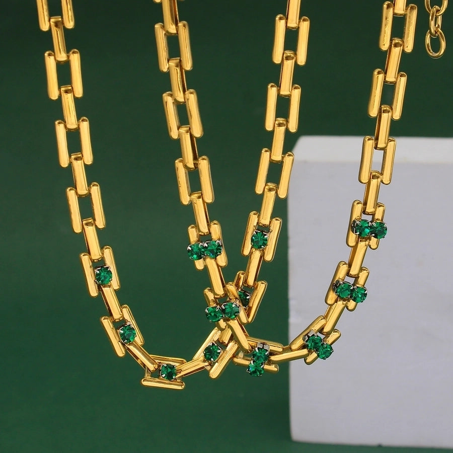 Jewelry Simple Style Classic Style Solid Color 304 Stainless Steel Rhinestones 18K Gold Plated Plating Inlay Jewelry Set