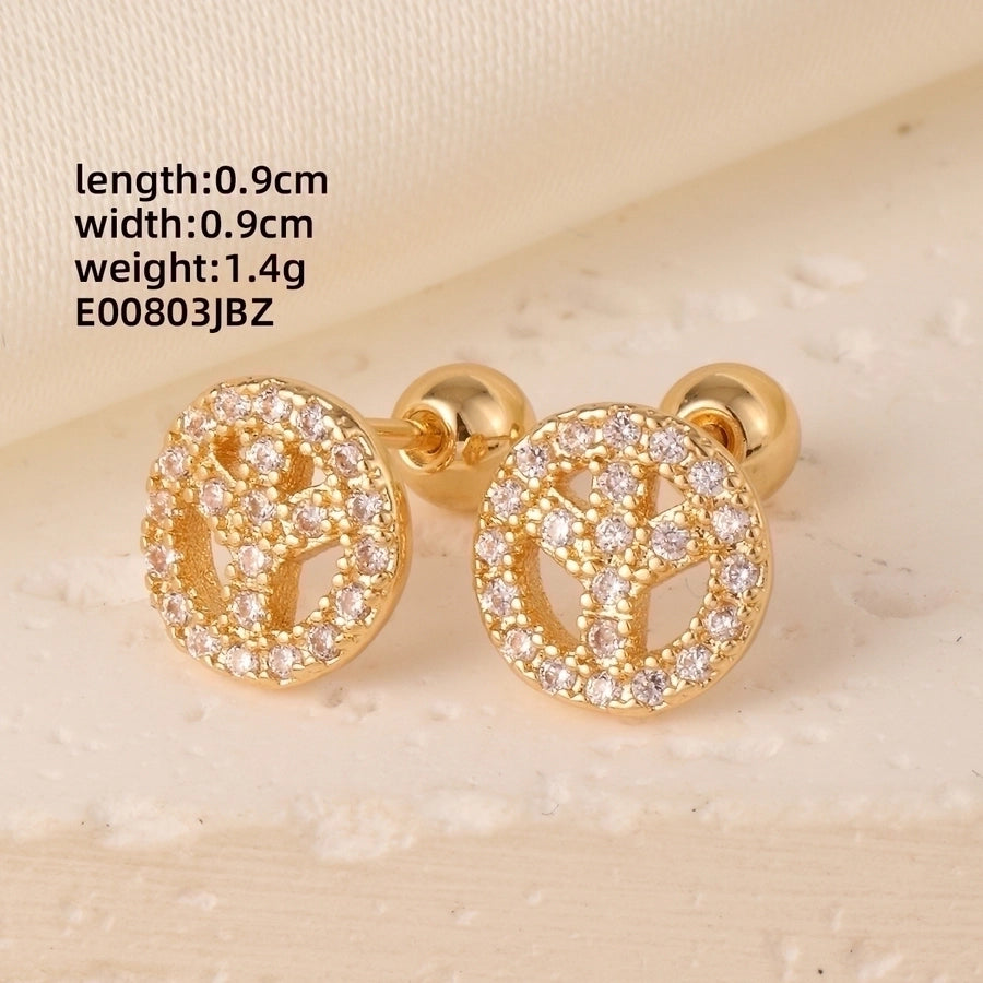 1 Pair Elegant Simple Style Geometric Heart Shape Butterfly Inlay 304 Stainless Steel Copper Zircon Gold Plated Ear Studs