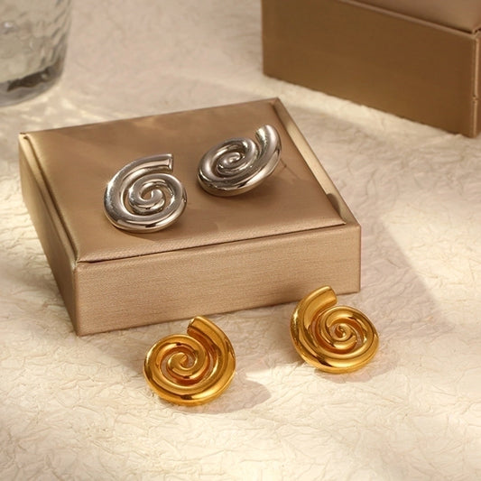 1 Pair IG Style Simple Style Solid Color Spiral 304 Stainless Steel 18K Gold Plated Ear Studs