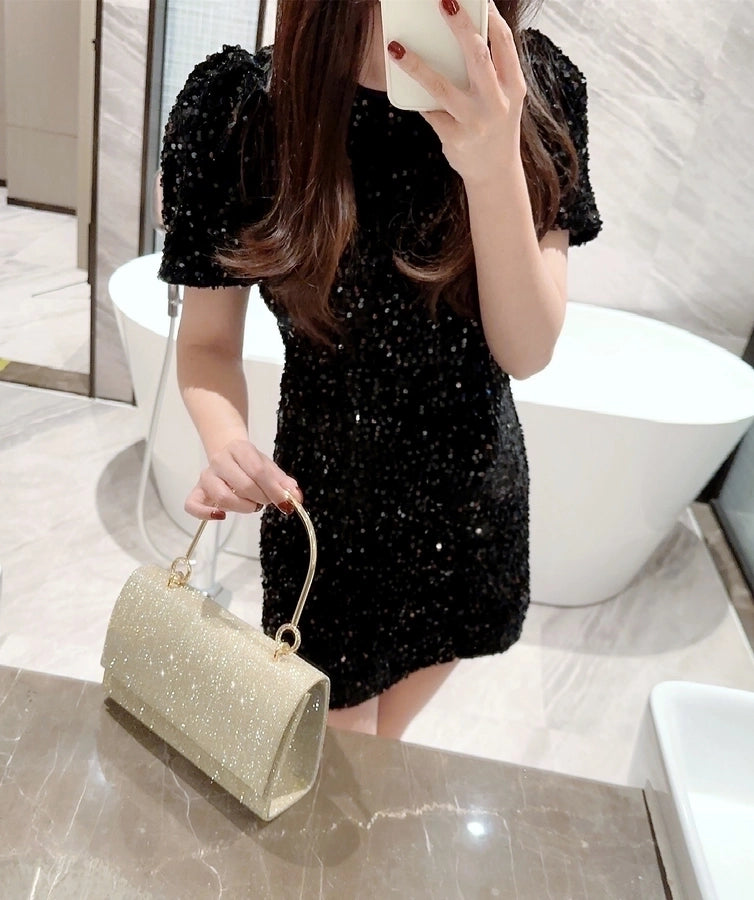 gold silver polyester solid color rhinestone square evening bags