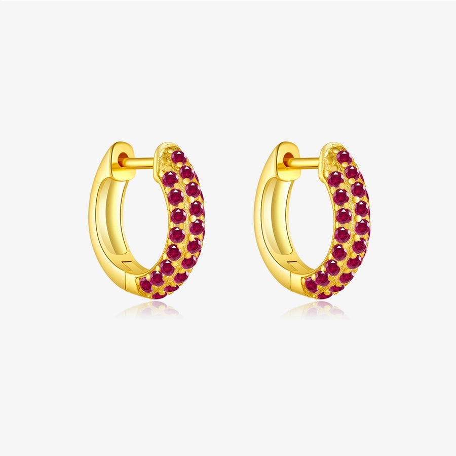 1 Pair 18K Gold Plated White Gold Plated Sterling Silver Zircon Circle Earrings