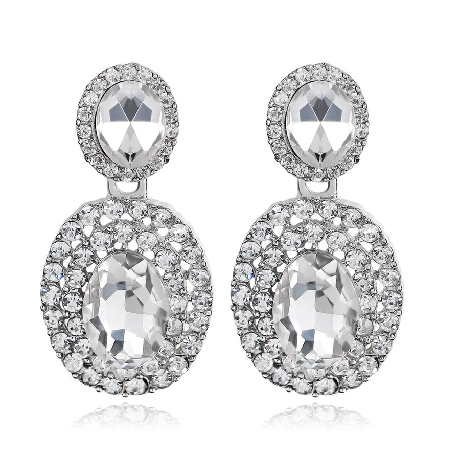 1 pair fashion oval water droplets alloy plating inlay rhinestones women's drop earrings