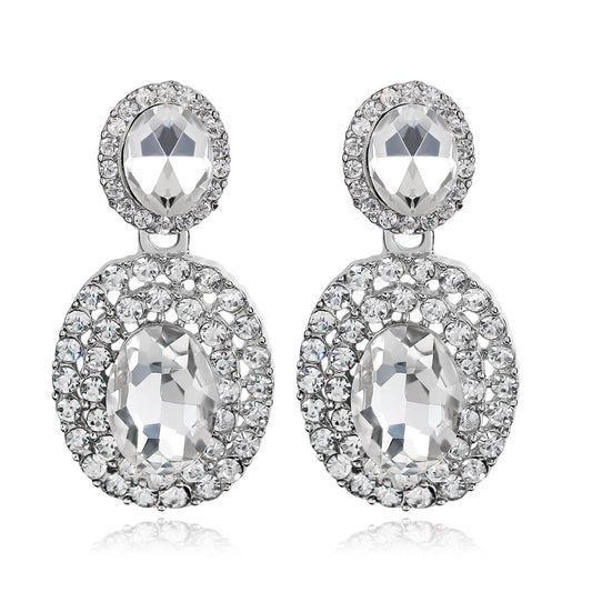 1 pair fashion oval water droplets alloy plating inlay rhinestones women's drop earrings