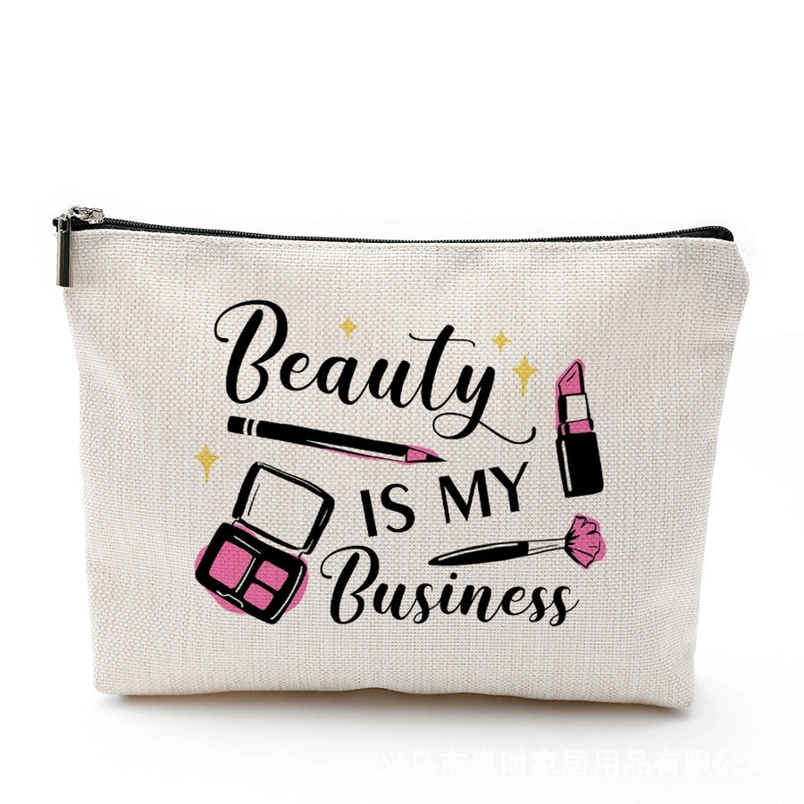 new modern simple style letter printing cotton and linen waterproof cosmetic bag zipper storage bag