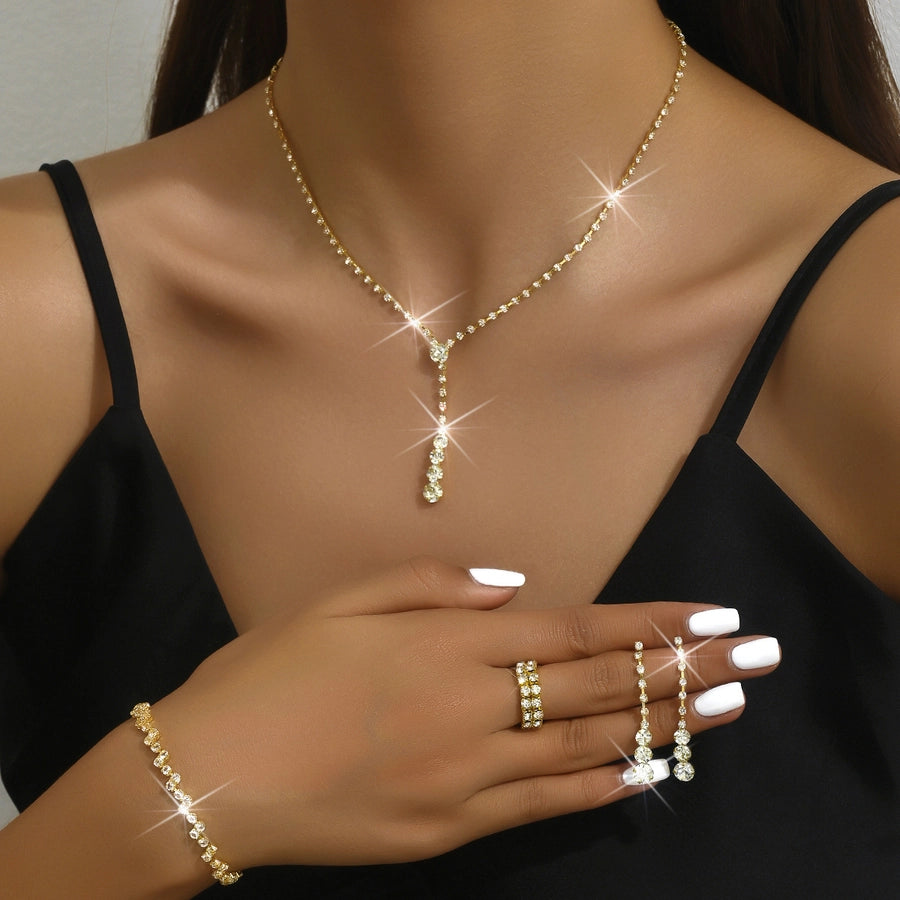 Fashion simple popular jewelry suit necklace stud earrings bracelet Diamond hot sale wedding jewelry