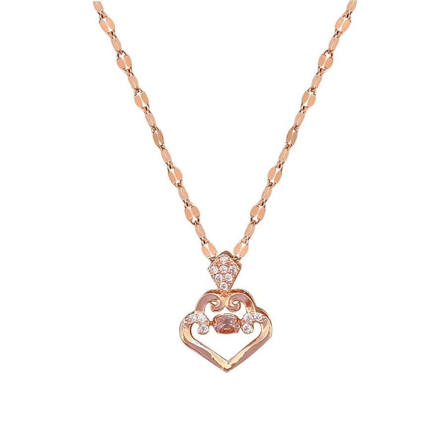 304 Stainless Steel Copper Inlay Geometric Rhinestones Pendant Necklace