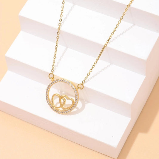 Copper 18K Gold Plated Heart Shape Zircon Pendant Necklace