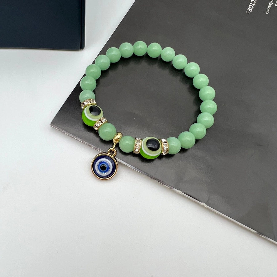 retro devil's eye natural stone beaded inlay artificial diamond bracelets 1 piece