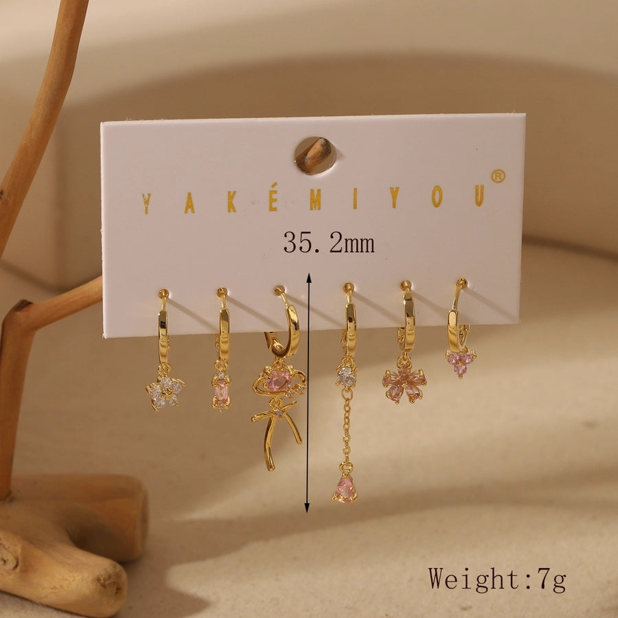 1 Set Elegant Simple Style Four Leaf Clover Bow Knot Inlay Copper Zircon 14K Gold Plated Ear Studs