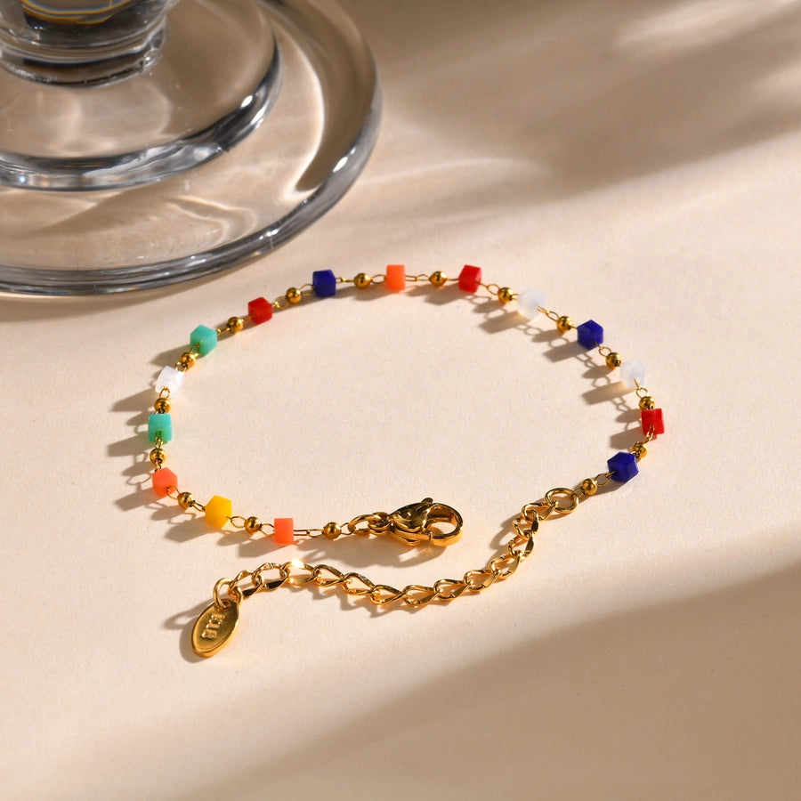 Style Personalized Retro Style Necklace Stainless Steel Women's Cut Color Beaded Bracelet Gold-Plated Accessories