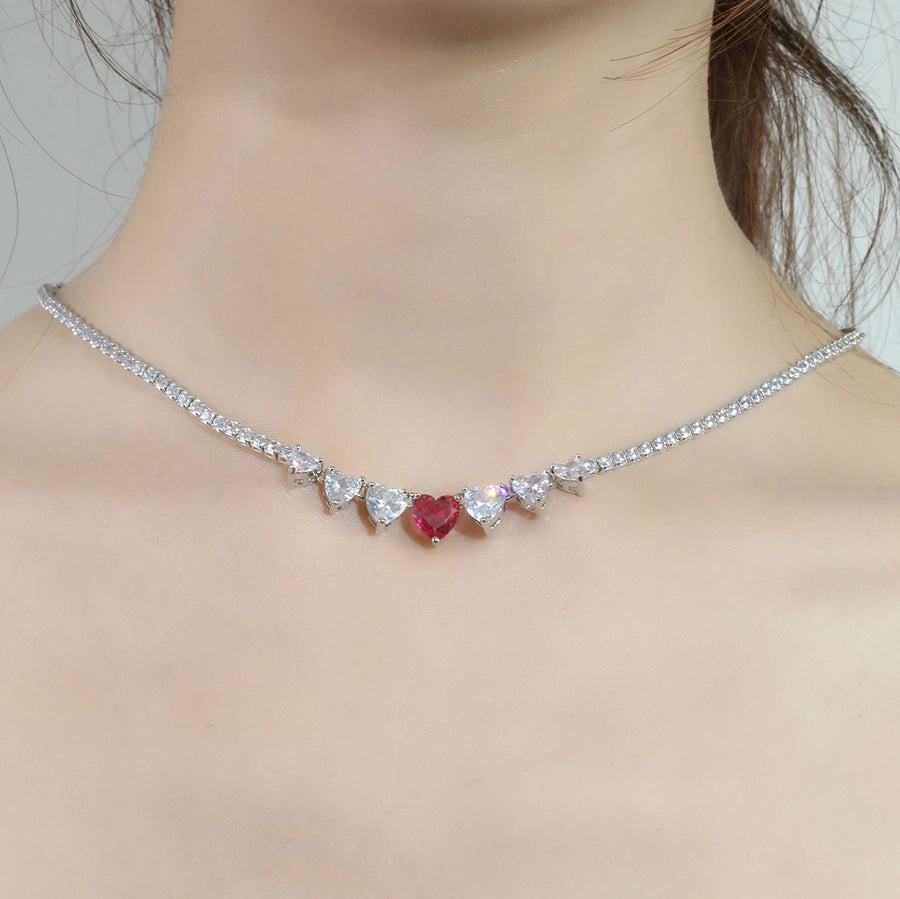 Copper K Gold Plated Plating Inlay Heart Shape Zircon Necklace