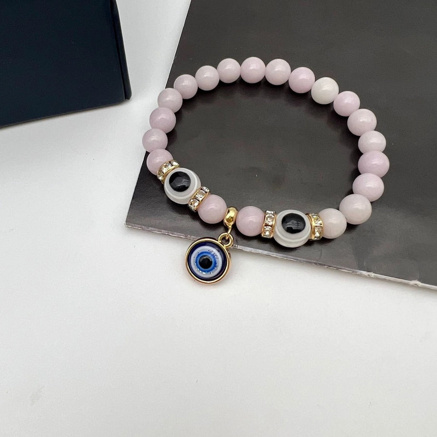 retro devil's eye natural stone beaded inlay artificial diamond bracelets 1 piece