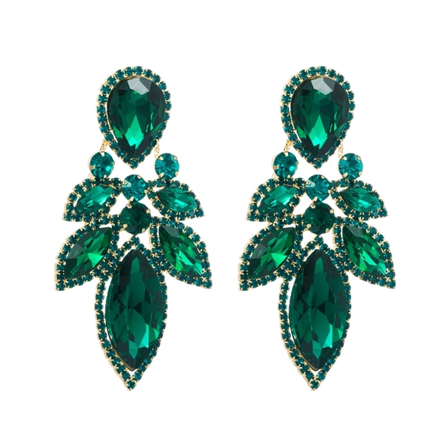 simple style leaf alloy inlay rhinestones women's drop earrings 1 pair